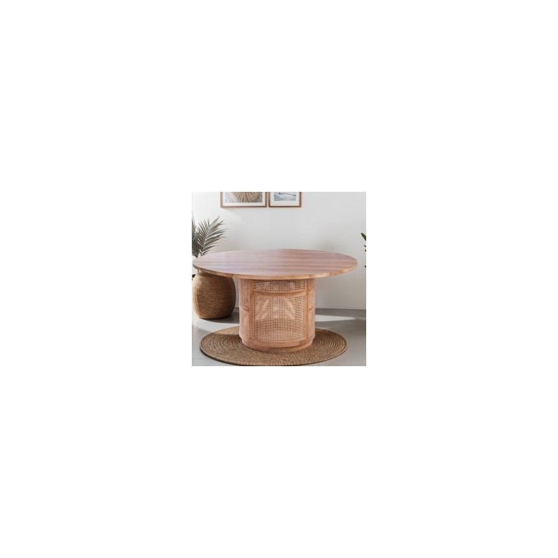 Table repas ronde teck et rotin 150cm COLONIAL