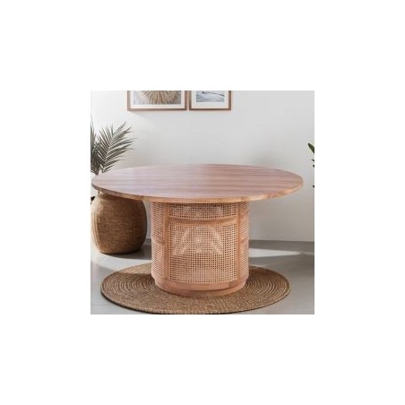 Table repas ronde teck et rotin 150cm COLONIAL