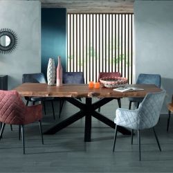 Table bois massif avec pied central et bords naturels 200cm Valley Casita