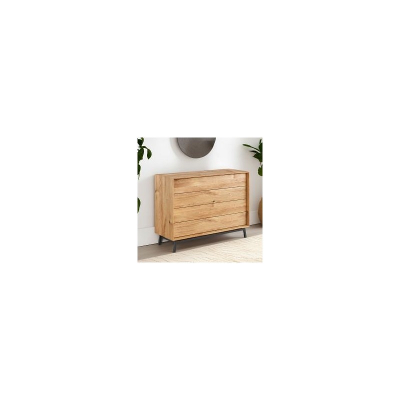 Commode bois chêne avec 4 tiroirs et pieds en métal 121cm JONAS