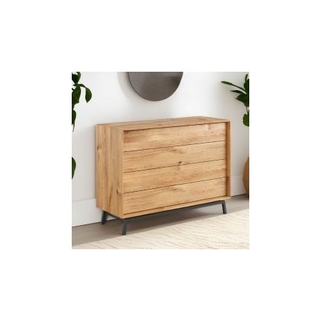 Commode bois chêne avec 4 tiroirs et pieds en métal 121cm JONAS