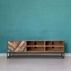 Meuble TV bois et métal 145cm 2 tiroirs RITA Kayu Intérieur