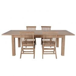 Salon de jardin teck massif rectangulaire 180/240cm 4 chaises pliantes GARDEN