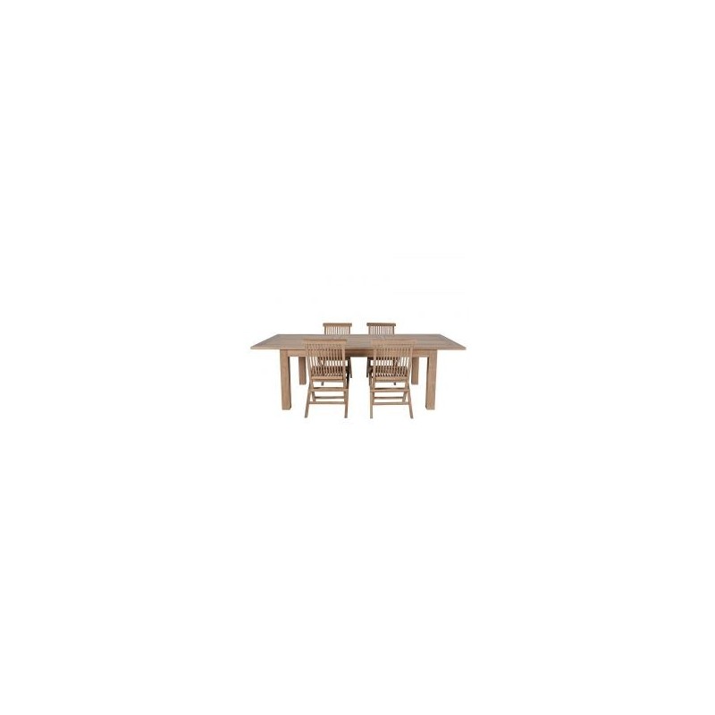 Salon de jardin teck massif rectangulaire 180/240cm 4 chaises pliantes GARDEN