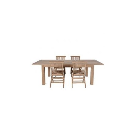 Salon de jardin teck massif rectangulaire 180/240cm 4 chaises pliantes GARDEN