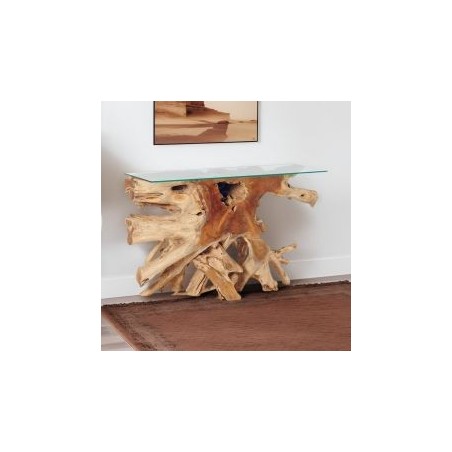 Console en racine de teck 120cm Roots Casita avec verre