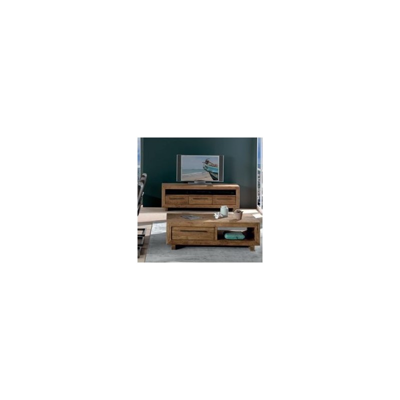 Table basse avec tiroirs teck massif rectangulaire 130cm Oregon Casita
