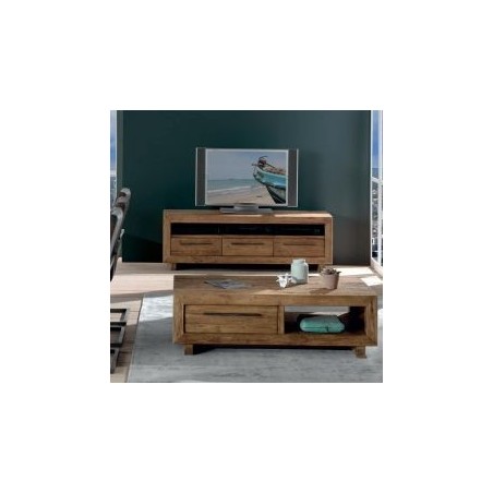 Table basse avec tiroirs teck massif rectangulaire 130cm Oregon Casita