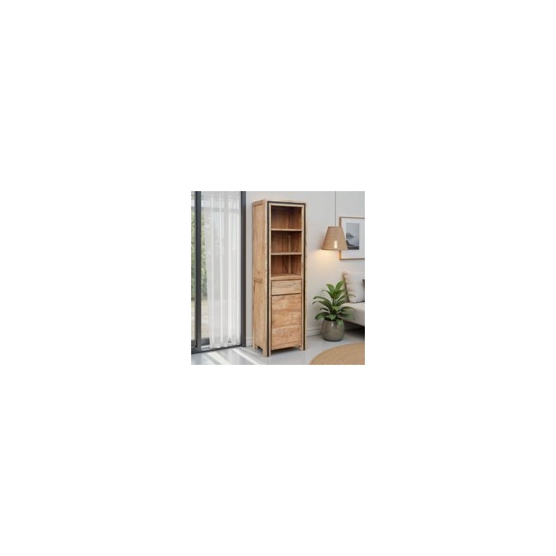 Bibliothèque teck recyclé massif 60cm KAYOA Casita 1 tiroir