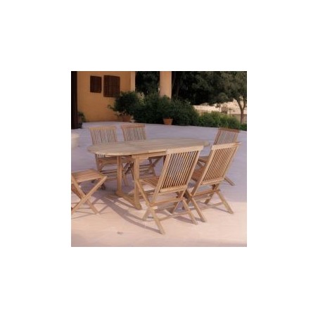 Table de jardin en teck extensible ovale 6 à 10 personnes 120/180cm