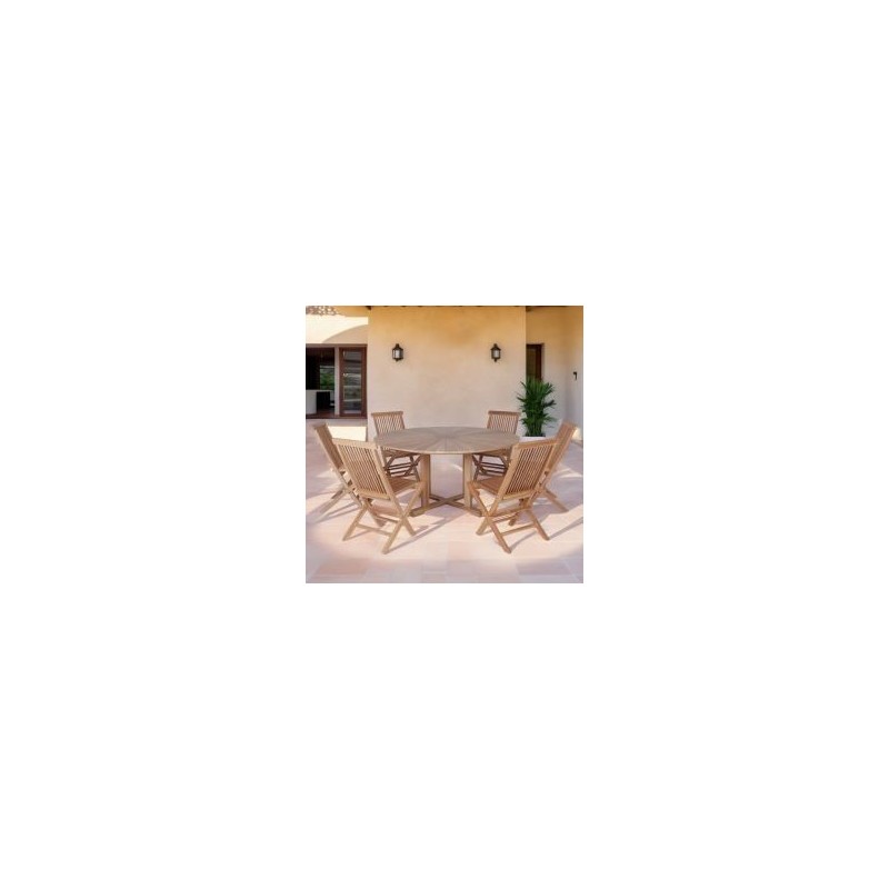 Table ronde teck massif extérieur Ø150cm