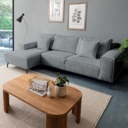 Canapé d'angle velours côtelé gris 278cm PUEBLO Casita retour gauche