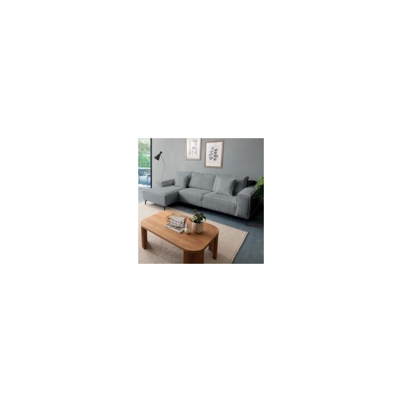 Canapé d'angle velours côtelé gris 278cm PUEBLO Casita retour gauche