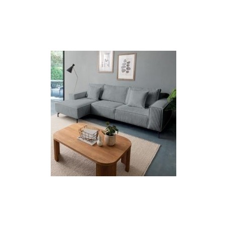 Canapé d'angle velours côtelé gris 278cm PUEBLO Casita retour gauche