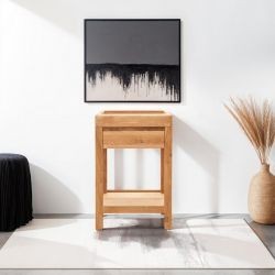 Table de nuit bois massif de chêne avec tiroir et étagère 40cm JONAS