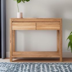 Console bois massif de chêne avec rangements 90cm JONAS