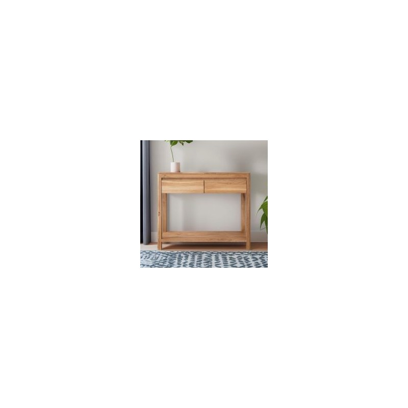Console bois massif de chêne avec rangements 90cm JONAS