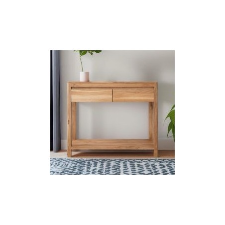 Console bois massif de chêne avec rangements 90cm JONAS