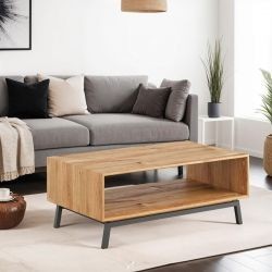 Table basse chêne avec niche de rangement et pieds en métal 101cm JONAS