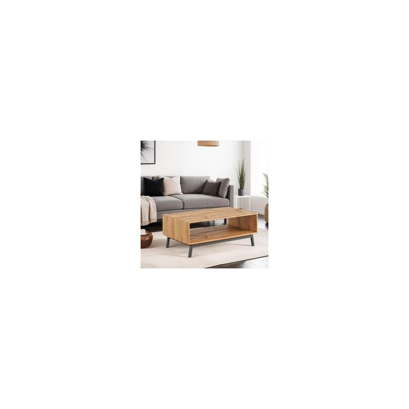 Table basse chêne avec niche de rangement et pieds en métal 101cm JONAS