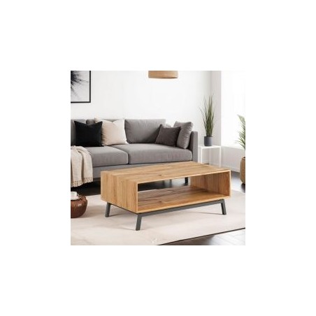Table basse chêne avec niche de rangement et pieds en métal 101cm JONAS