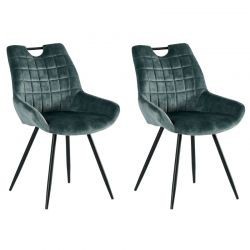 2 Chaises velours bleu Dina avec pieds métal noir et poignée Casita