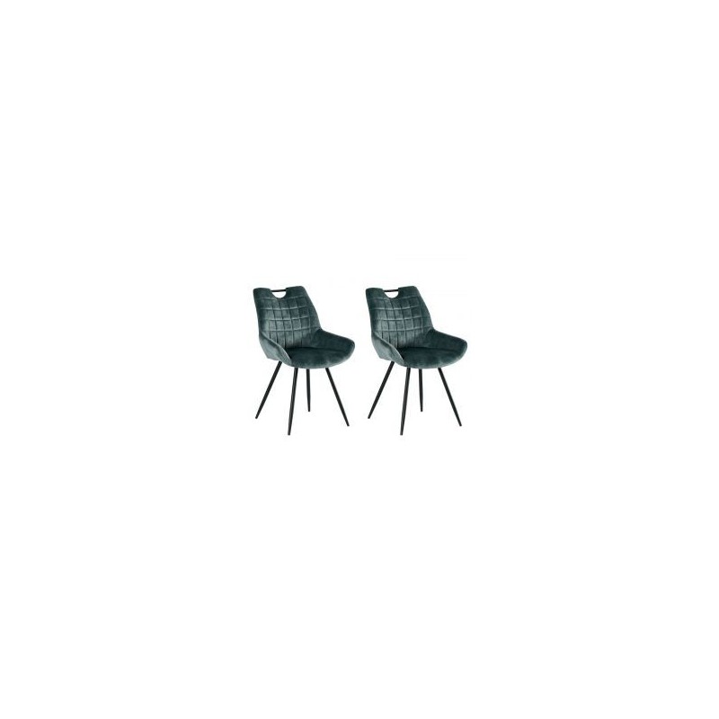 2 Chaises velours bleu Dina avec pieds métal noir et poignée Casita