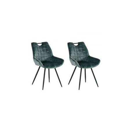 2 Chaises velours bleu Dina avec pieds métal noir et poignée Casita