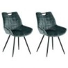 2 Chaises velours bleu Dina avec pieds métal noir et poignée Casita