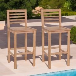 Lot de 2 chaises de bar teck massif pour jardin GARDEN