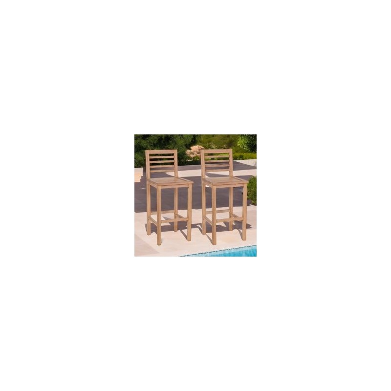 Lot de 2 chaises de bar teck massif pour jardin GARDEN
