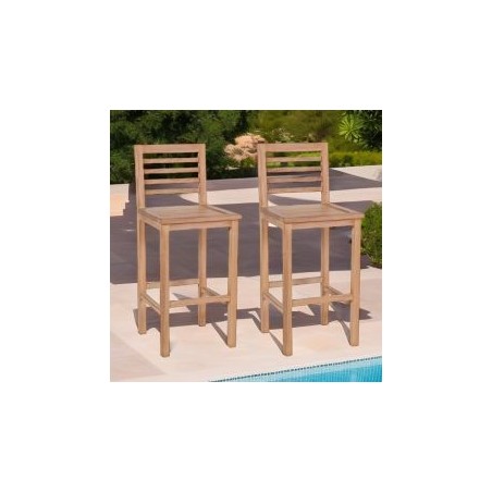 Lot de 2 chaises de bar teck massif pour jardin GARDEN