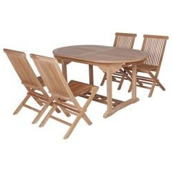 Salon de jardin teck massif ovale 180/240cm 4 chaises pliantes GARDEN