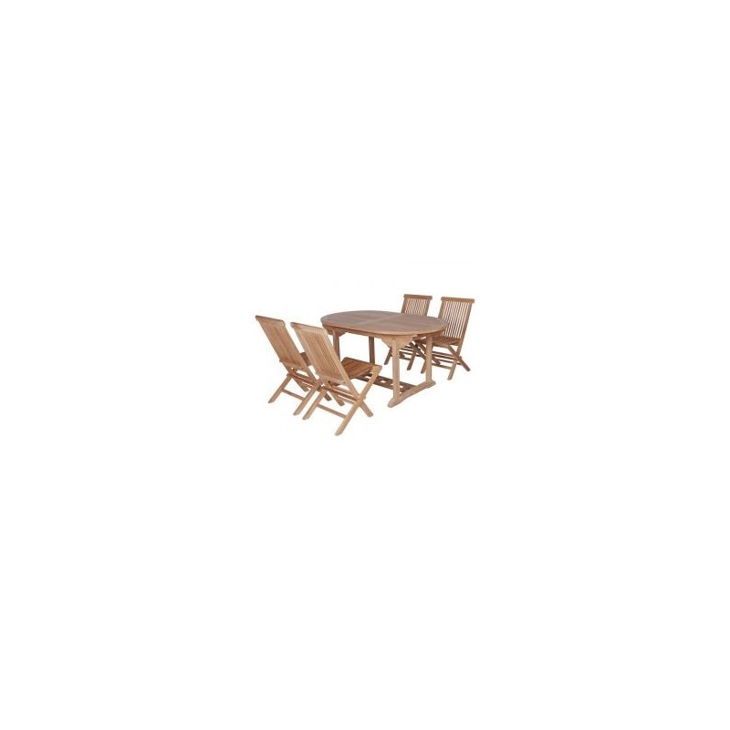 Salon de jardin teck massif ovale 180/240cm 4 chaises pliantes GARDEN
