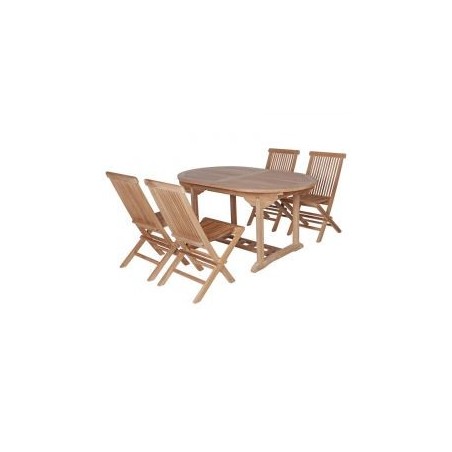 Salon de jardin teck massif ovale 180/240cm 4 chaises pliantes GARDEN