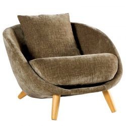 Fauteuil crapaud arrondi tissu taupe Casita Bryan