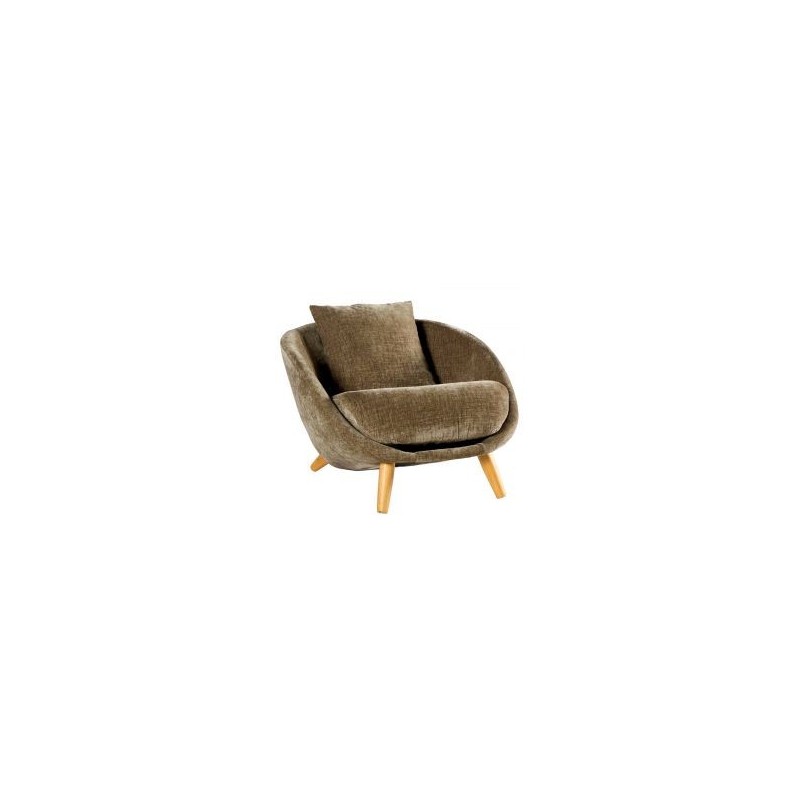 Fauteuil crapaud arrondi tissu taupe Casita Bryan