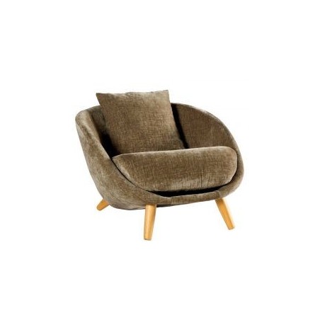 Fauteuil crapaud arrondi tissu taupe Casita Bryan