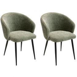 Lot de 2 chaises accoudoirs modernes tissu bouclé vert Casita KANSAS