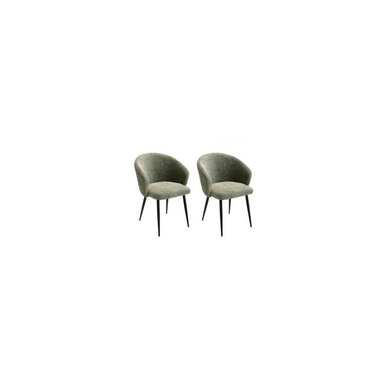 Lot de 2 chaises accoudoirs modernes tissu bouclé vert Casita KANSAS