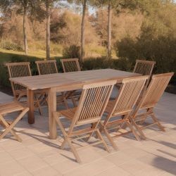 Table de jardin rectangulaire teck massif extensible 150cm
