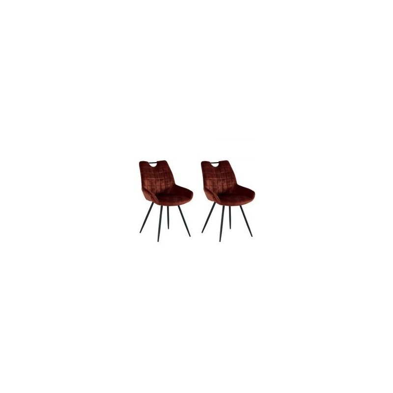 2 Chaises velours rouille Dina avec pieds métal noir et poignée Casita