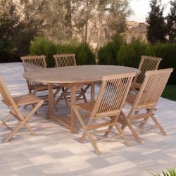 Table ronde extensible extérieur en teck massif Ø120/180cm