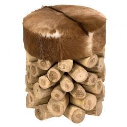 Pouf en rondins et peau naturelle Casita FARMRONDINN1