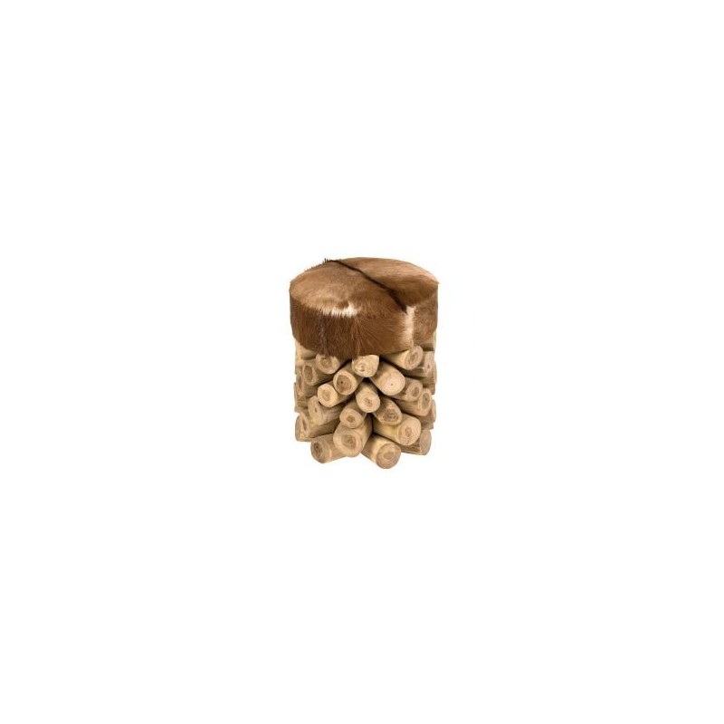 Pouf en rondins et peau naturelle Casita FARMRONDINN1