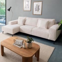 Canapé d'angle velours côtelé blanc 278cm PUEBLO Casita retour gauche