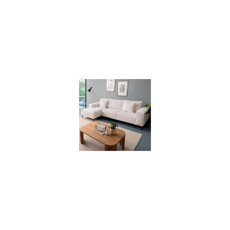 Canapé d'angle velours côtelé blanc 278cm PUEBLO Casita retour gauche