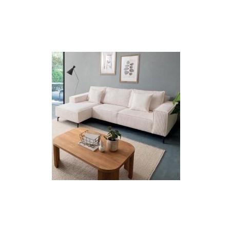 Canapé d'angle velours côtelé blanc 278cm PUEBLO Casita retour gauche