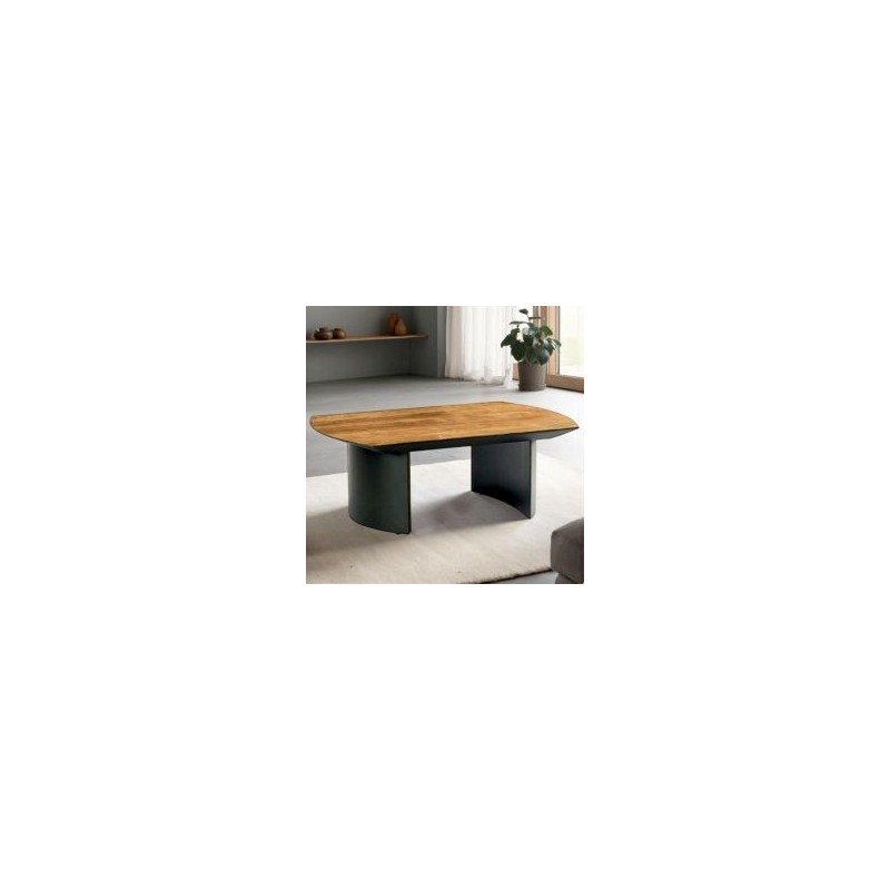 Table basse teck recyclé et pied métal arrondi 120cm Casita TROMS