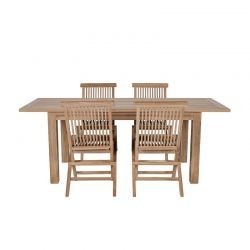 Salon de jardin teck massif rectangulaire 150/200cm 4 chaises pliantes GARDEN